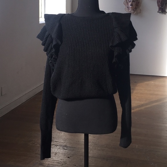 Newbury Kustom Sweaters - Fancy ruffled black sweater